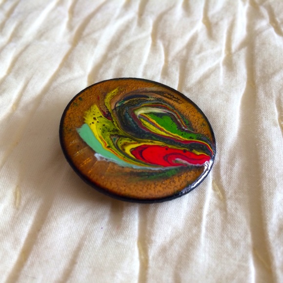 Hand Painted Abstract Design Pin Brooch - Picture 2 of 8